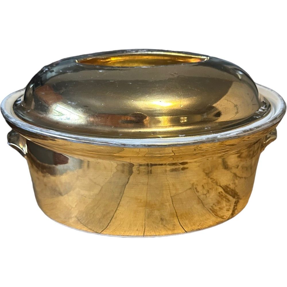 Vintage Royal Worcester Gold Lustre Bean Pot Lid Oven Casserole Dish Shape 24
